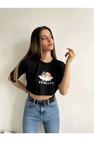 MY DEPO Tricou crop cu imprimeu înger de damă