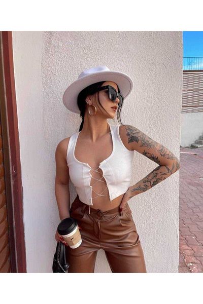 alenmoda Γυναικεία λευκή αλυσίδα Camisole Crop