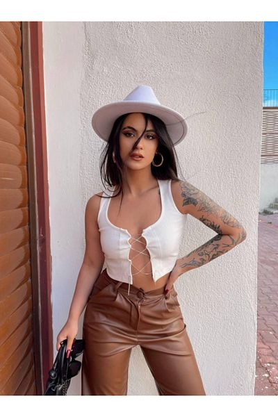 alenmoda Γυναικεία λευκή αλυσίδα Camisole Crop