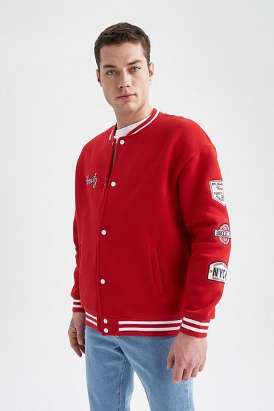 DeFacto Oversize Fit College Neck Bomber Coat with Soft Fuzzy Inside