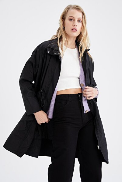 DeFacto Standard Fit Polo Neck Zippered Slim Seasonal Long Raincoat