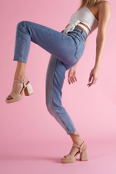 DİVOLYA Fell Nude Skin Satin Platform Heeled Casual Shoes