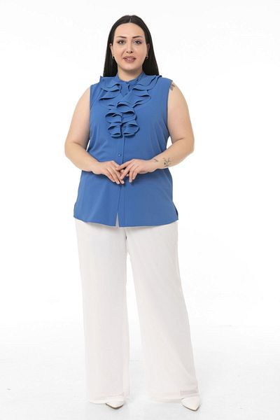 DISENTIS MODEST Large Size Elastic Waist Lined Wide Leg Chiffon White Pants