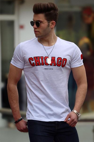 Madmext Ανδρικό εμπριμέ λευκό T-shirt 4485