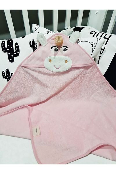 Tanem Home Pink, Embroidered 3d Unicorn 100% Cotton 75x75 Cm Baby Towel Swaddle