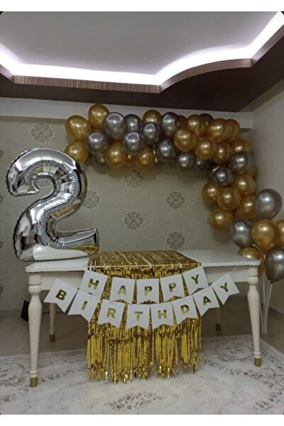 BalonEvi 2 Yaş Gold Gümüş Dogum Günü Seti