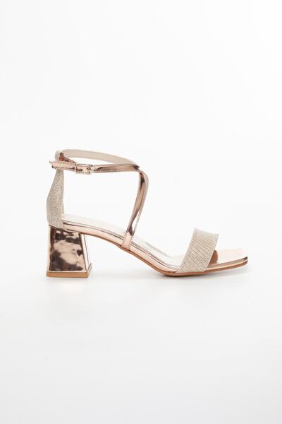 LİLLA Women's Short Heeled Evening Dress Shoes Copper Color