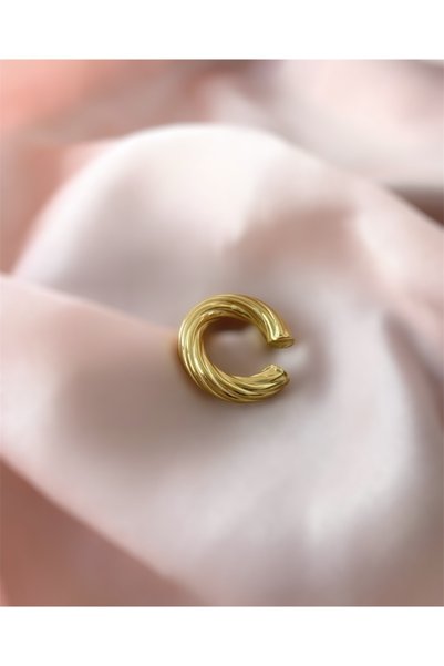 Alaja Silver Sıkıştırmalı Kıkırdak Gold 925 Ayar Gümüş Küpe