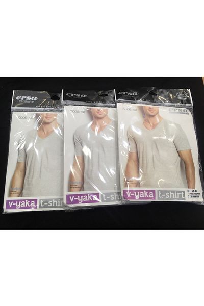 ersa çamaşır 3 Pieces 100% Cotton Solid Colored Men's V-Neck Half Sleeve T-Shirt