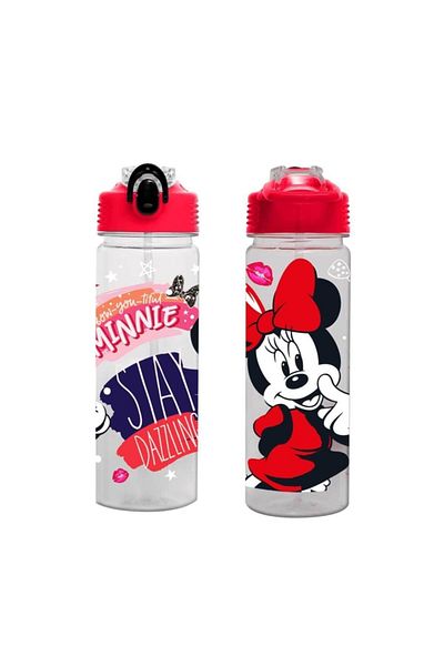 MINNIE-MICKEY MOUSE ميني 44116 قطعة زجاجة مياه شفافة مع شفاطة 500 مل