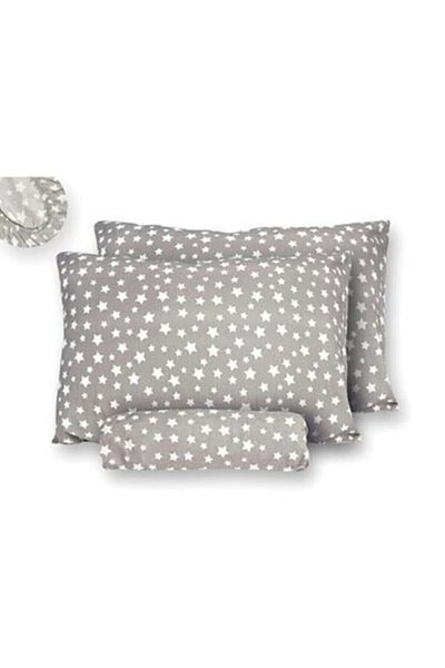 mer-tim ezberbozan ev tekstili Mer-tim Cotton Ranforce Double 160x200 Elastic Sheet Set - Gray Star Pattern