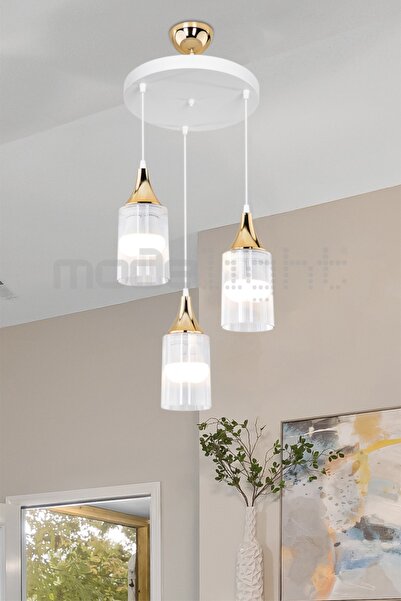 Modelight Aksel 3lü Beyaz / Gold Dekoratif Duylu