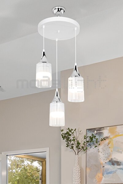 Modelight Aksel 3lü Beyaz / Krom Dekoratif Duylu