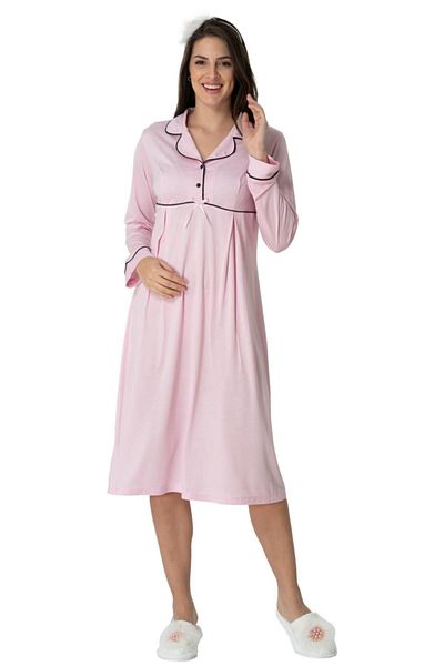Mecit Pijama Γυναικείο ροζ νυχτικό εγκυμοσύνης