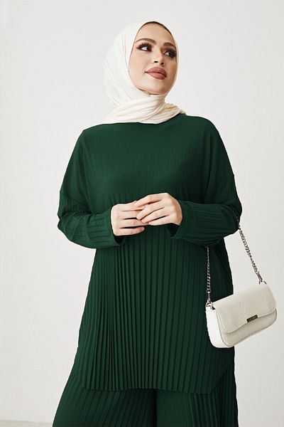 InStyle Mila Pleated Trousers Tunic Double Set - Emerald