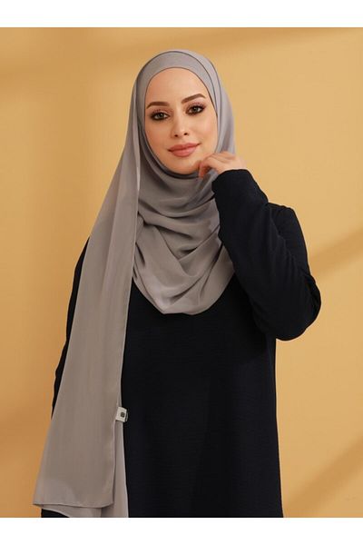 Tuva Şal Chiffon Ready Turban with Inner Bonnet - Silver - Canvas