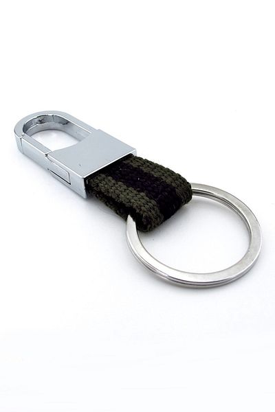 Solfera Military Hook - Khaki Green, Black Fabric, Metal Keychain - Kc948