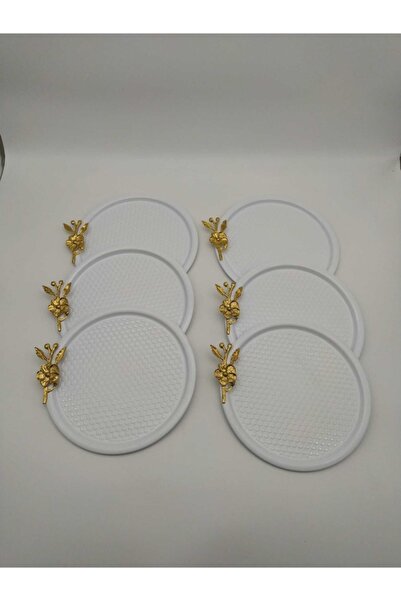 Mira züccaciye Set of 6 White Round Patterned Gold Floral Presentation Tray, ...