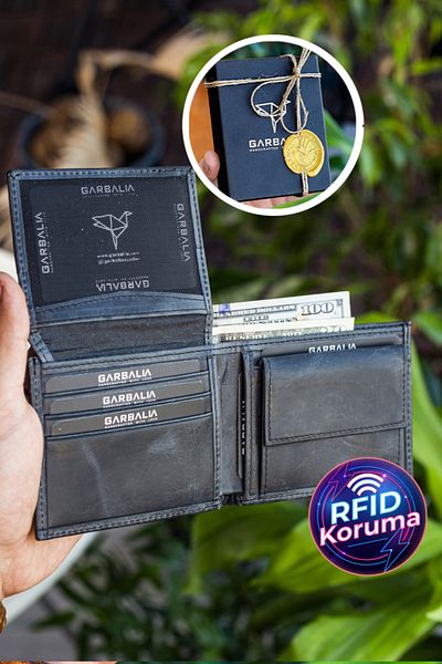 Garbalia Jackson Genuine Leather Rfid Blocking Crazy Black Wallet with Coin Holder