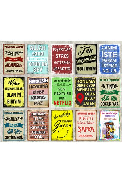 TRENDPOSTER Eğlenceli Duvar Sözleri Ahşap Poster Set