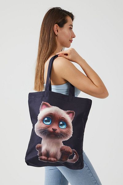 AYSHOME Τσάντα ώμου παραλίας Ays Home Tatlış Cat Black Cloth Shopping Beach