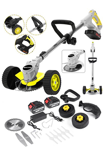 Graizer Alman 88 V 5 Ah Çift Akülü Tekerlekli Ot Çim Çalı Biçme Kesme Makinesi Tırpanı Akülü Tırpan