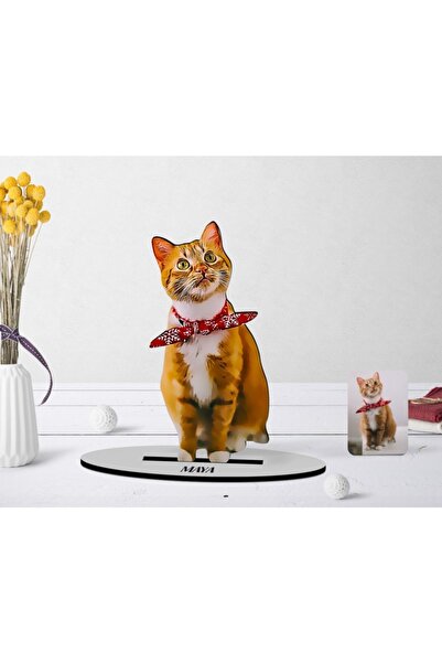 Bk Gift Kişiye Özel Tam Boy Kedi Karikatürlü Ahşap Biblo Model-1