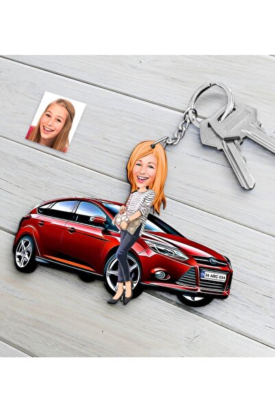 Bk Gift Kişiye Özel Ford Focus Figürlü Plakalı Ahşap Karikatür Anahtarlık