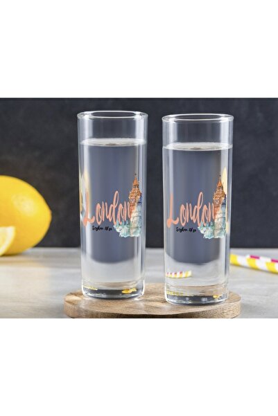 Bk Gift Kişiye Özel Renkli Baskılı London Tasarımlı Ikili Vodka Bardağı-2