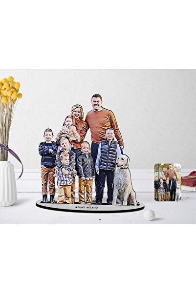Bk Gift Kişiye Özel Tam Boy Aile Karikatürlü Ahşap Biblo Model-3