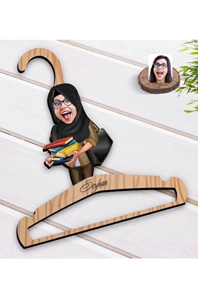 Bk Gift Kişiye Özel Tesettürlü Kadın Öğretmen Karikatürlü Standart Boy Ahşap ...