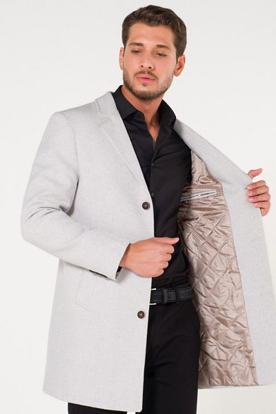 AtakGiyim Men's Gray White V-Neck Stamp Coat
