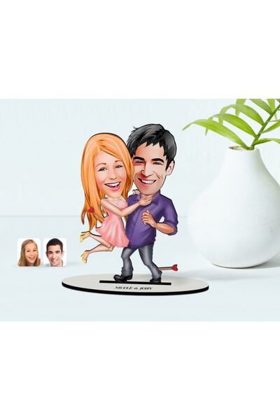 Bk Gift Kişiye Özel Sevgili Karikatürlü Ahşap Biblo Model-3