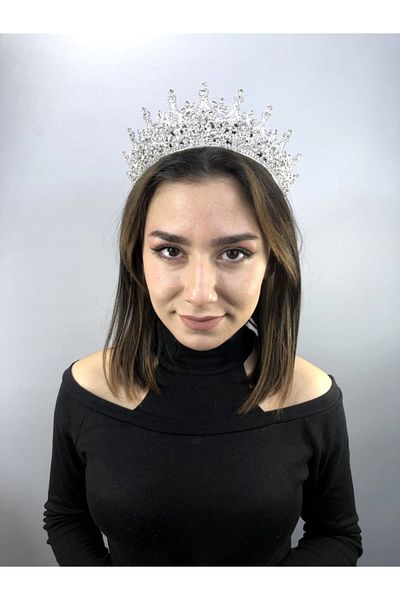 Hobigram Leganis Henna și Coroana de Mireasă de culoare argintie – Coroană, Piatră de cristal, Model elegant, Coroana de mireasă, Accesoriu de păr –