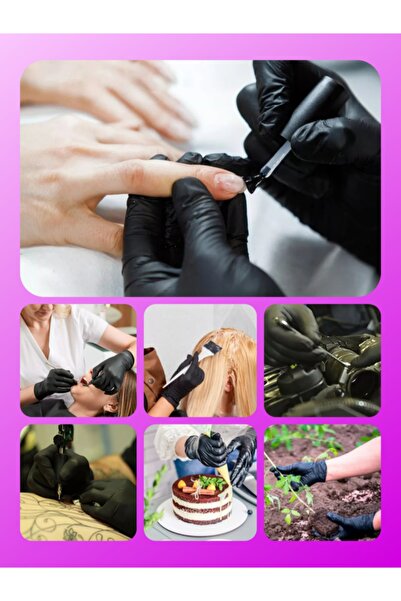 Beauty Box Ekstra Kalın Çok Amaçlı Tırnak Sanat Stüdyosu Gıdaya Uygun Siyah Saf Nitril Pudrasız Eldiven Xl