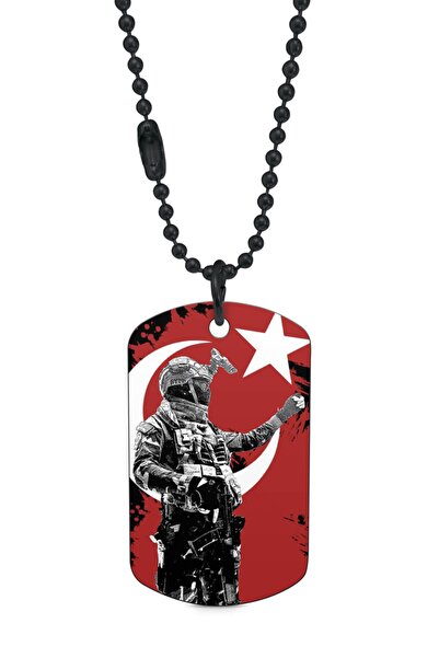 Genel Markalar Türk Askeri Baskılı Siyah Renk Asker Künyesi / Kolyesi Dft5447
