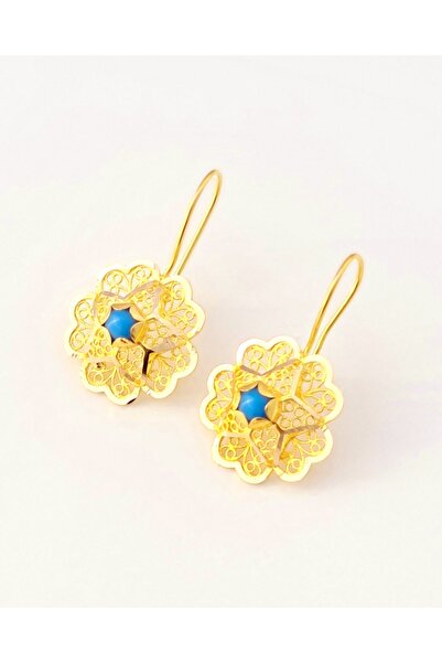 VeraDesignGold Altın Gül Küpe Firuze