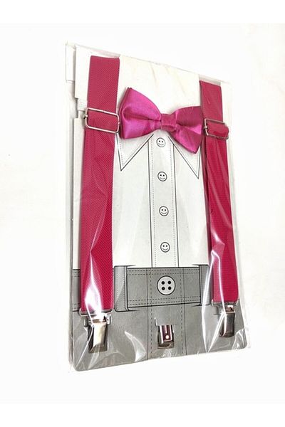Nacar Moda Set cu bretele cu papion pentru băiat de culoare fuchsia