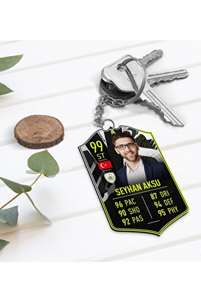 Bk Gift Kişiye Özel Ahşap Anahtarlık Futbolcu Kartı-4