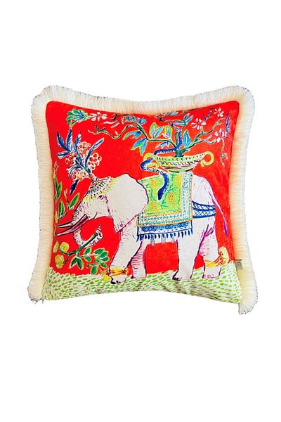 ge living Decorative Elephant Patterned Throw Pillow - Watercolor Red Velvet Pillowcase