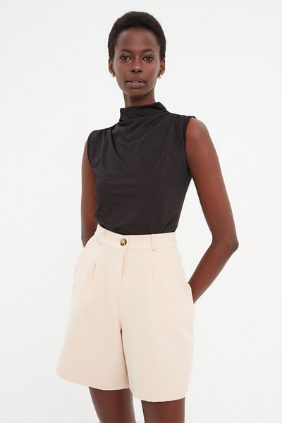 Trendyol Collection Body tricotat cu snap elastic și fără mâneci negru cu gât țesut TWOAW22BD0006
