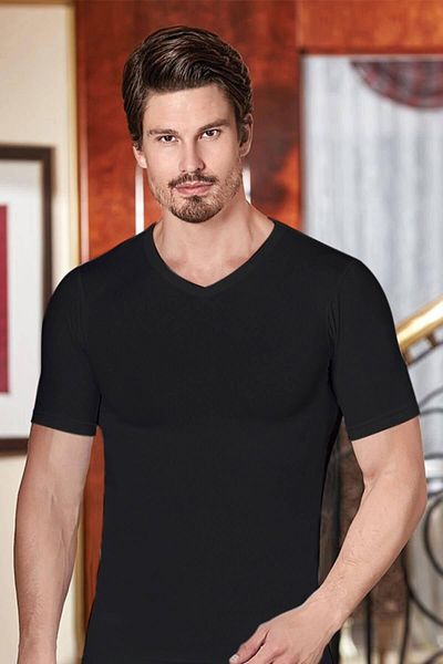 durumod Men's Black V-Neck Original Cotton Undershirt 6-Piece