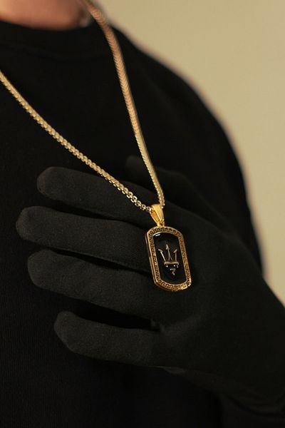 Dukkanka Colier pentru bărbați cu lanț tricotat cu aur cu email Neptune Spear Greek God