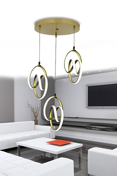 RSCOLLECTIONS Modern Sarkıt 3 Lü Gold Kasa Beyaz Işık Led Avize 1 Yıl Garanti...