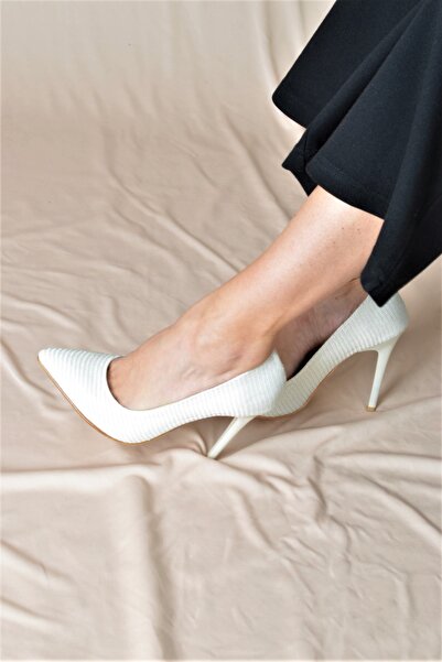 ALİS DRESS Simli Sedef Beyaz 11 cm Topuklu Stiletto