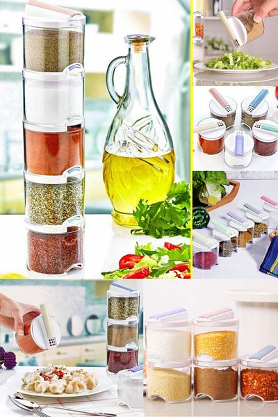 Kazanabil 5-Layer Interlocking Sliding Lid Transparent Spice Jar Set