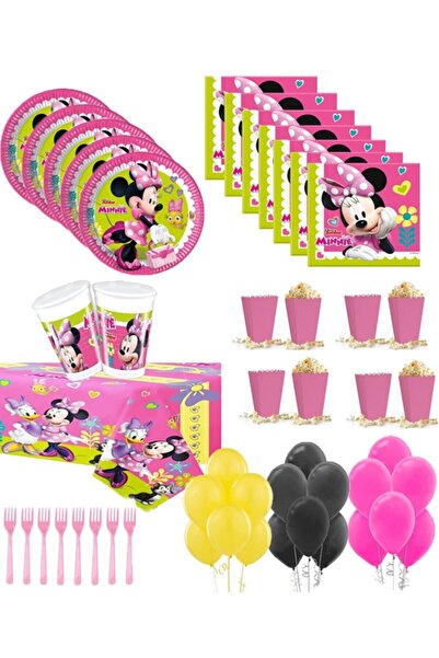 Parti dolabı 8 Kişilik Lisanslı Minnie Mouse Doğum Günü Tabak Bardak Balon Parti Süsleri Seti Paketi