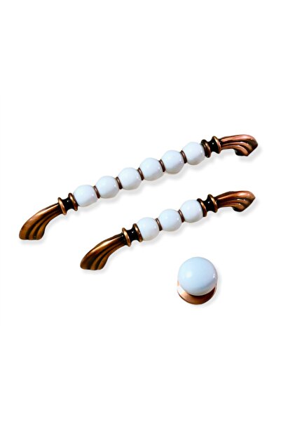 SÖZER ORMAN ÜRÜNLERİ 192mm Beyaz-bakır Lüks Porselen Boncuk Kulp Tomurcuk Por...
