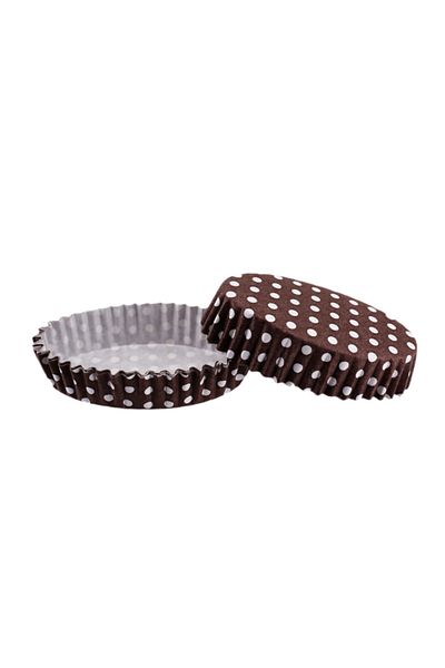 TT Tahtakale Toptancıları 100 Pieces F11 Polka Dot Brown Oval Model Cupcake Mold - Pet Capsule Cake