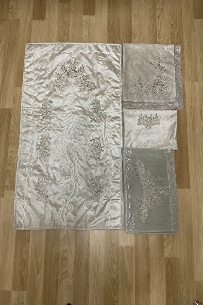 Çalışkan Çeyiz Evi Kadife Seccade Seti 4 Parça Çeyizlik Kadife Takım 4'lü